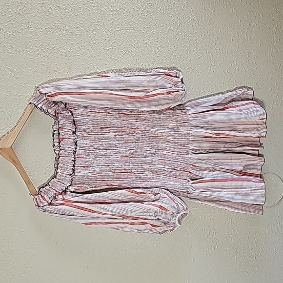 LONGCHAMP Off The Shoulder Striped Smocked Mini Dress - Picture 2 of 8